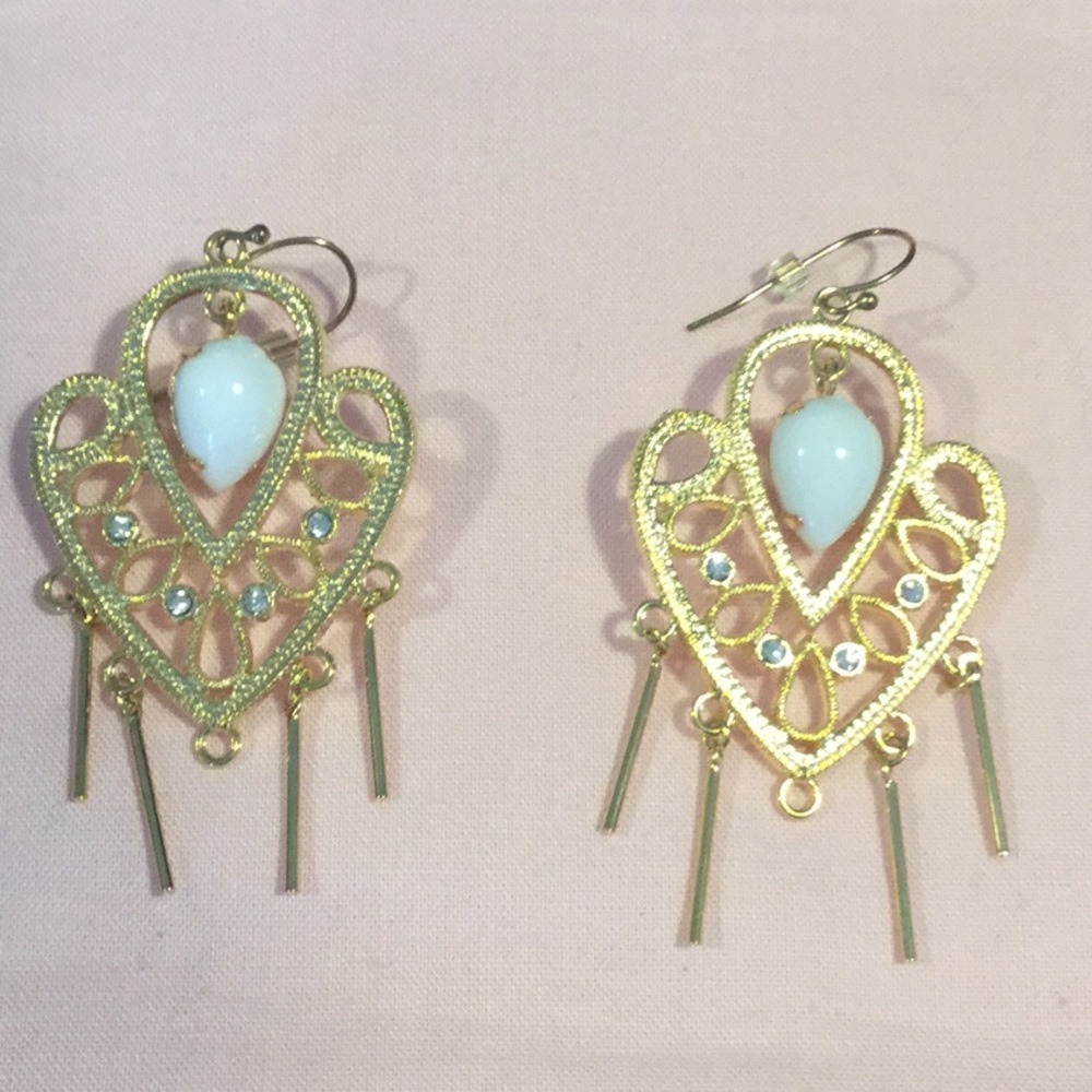 Goldtone ,Dangle ,Rhinestones , White Stone - Picture 2 of 3